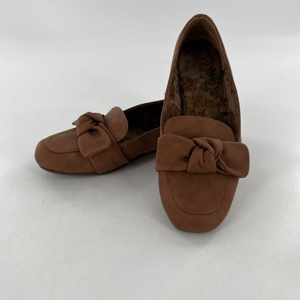 Born Carrine Like BOC Paisley Bow Ballet Flat Womens 7 Dark Tan Square Toe Faux